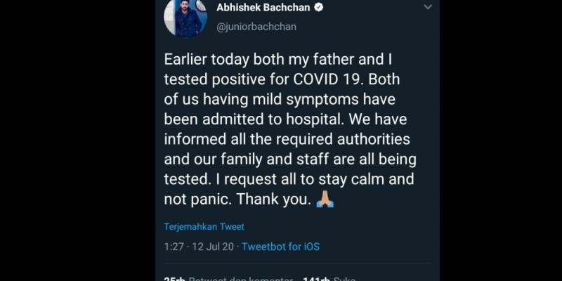 Abhisek, Putra Amitabh Bachchan Juga Terinfeksi Covid-19