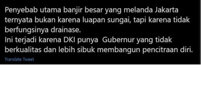 Penyebab Banjir Jakarta Akibat Gubernur Sibuk Pencitraan