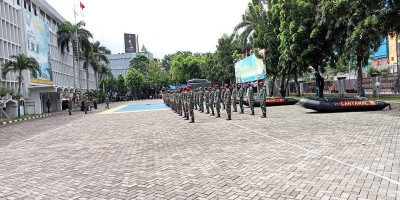 Prajurit Yonmarhanlan III Ikuti Apel Siaga Banjir di Lantamal III Jakarta