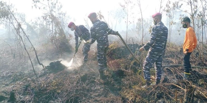 Karhutla Kembali Terjadi, Prajurit Yonmarhanlan XII Berjibaku Melakukan Pemadaman 