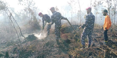 Karhutla Kembali Terjadi, Prajurit Yonmarhanlan XII Berjibaku Melakukan Pemadaman 