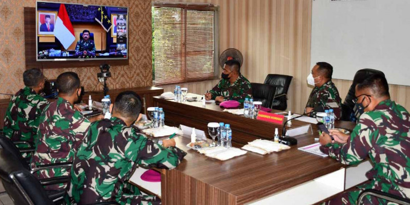 Dankormar Hadiri Vicon Panglima TNI Tentang Pelaksanaan Program Percepatan Vaksinasi di Lingkungan TNI