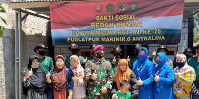 HUT TNI ke 76 Puslatpurmar 6 Antralina Resmikan Bedah Rumah Milik Mak Unaesih