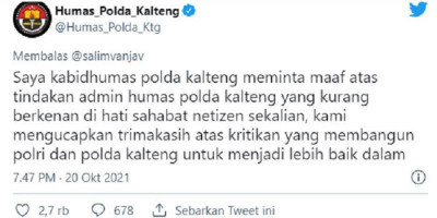 Netizen Komentar 'Mampus' di Akun Humas Polda Kalteng Dicecar Admin, Kabid Humas Minta Maaf