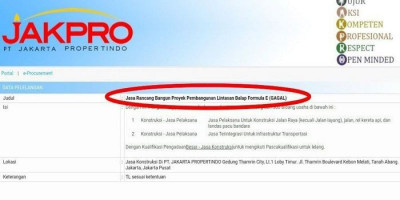 Lelang Tender Pembangunan Sirkuit Formula E Gagal, Wagub DKI Sebut Tak Ada Masalah, Jakpro Bilang Belum Selesai