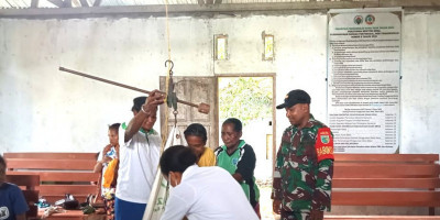 Cegah Stunting, Babinsa Posramil Biak Utara Dampingi Posyandu di Wilayah Binaan