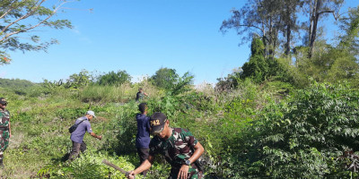 PLBN Motamasin dengan TNI Gotong Royong Bersihkan Lahan Seluas 3,76 Hektare