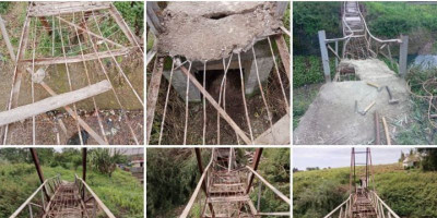 Miris! 10 Tahun Terabaikan, Jembatan Penghubung Desa Cimerang dan Desa Laksanamekar Nyaris Ambruk Parah