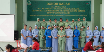 Sambut HUT Persit KCK Ke-79, Persit KCK Cab XXI Dim 1708/BN Gelar Donor Darah