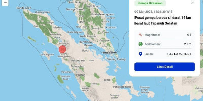 Gempa Bumi Guncang Tapanuli Selatan, Terasa di Padang Sidempuan