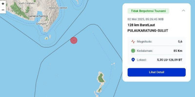Gempa Magnitudo 5,6 Guncang Barat Laut Pulau Karatung