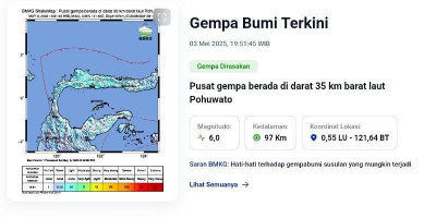 Gempa Magnitudo 6,0 Guncang Pohuwato, Warga Diminta Waspada