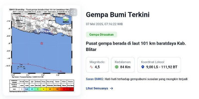 Gempa Magnitudo 4,5 Guncang Baratdaya Blitar, Warga Diminta Waspada
