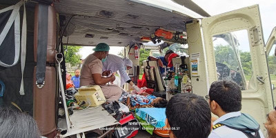 NHM Peduli Evakuasi Pasien Halmahera Utara ke Manado Gunakan Helikopter