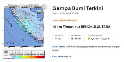 Gempa M5,3 Guncang Bengkulu Utara