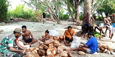 Babinsa Supiori Utara Pererat Kebersamaan Lewat Buat Kopra