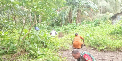 Aksi Babinsa Supiori Utara Bersihkan Lingkungan Kampung
