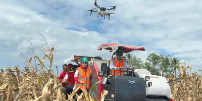 Dihadiri Prof. Rokhmin Dahuri, GNTI Panen Raya Jagung dengan Drone dan Combine Harvester di Pesawaran