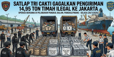 Satlap Tri Cakti Gagalkan Pengiriman 14,95 Ton Timah Ilegal ke Jakarta